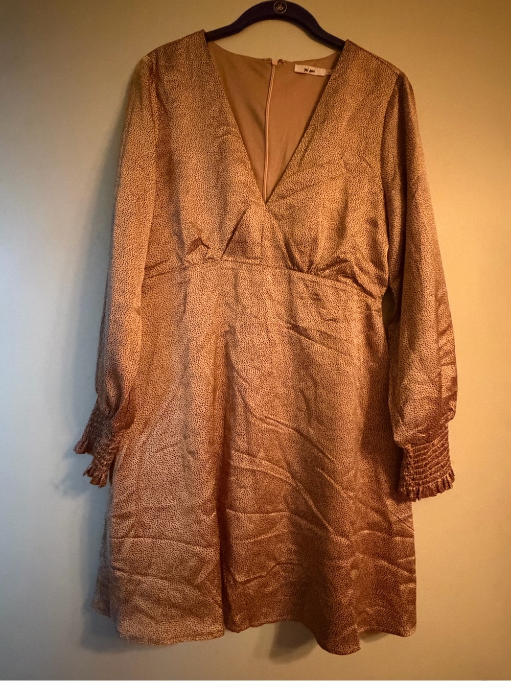miami Bronze Sheen V-Neck Long Sleeve Dress